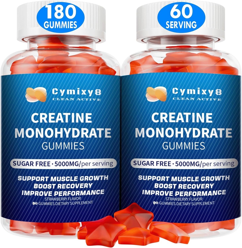 Creatine Monohydrate Gummies 5g για άνδρες & γυναίκες, 7100mg με λιποσωμική ταυρίνη, BCAA, Alpha GPC, B12, Creatine Monohydrate Chews για μυϊκή ανάπτυξη, Flawry Flavor, 180Count