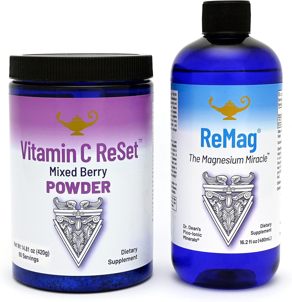 RnA ReSet ReMag & Vitamin C Reset Bundle – Συμπλήρωμα υγρού μαγνησίου (16.2 Fl Oz) & Berry-Flavored Vitamin C Powder (14.81 Oz)