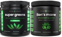 NutraChamps Super Green Unflavored & Lion's Mane Powder. Πράσινο & πακέτο προσαρμογών