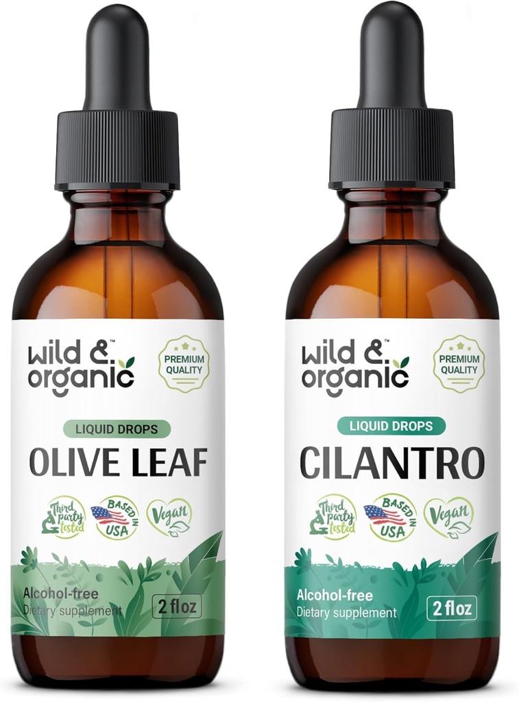 Wild & Organic Olive Leaf Tincture 2 fl oz & Cilantro Tincture 2 fl oz