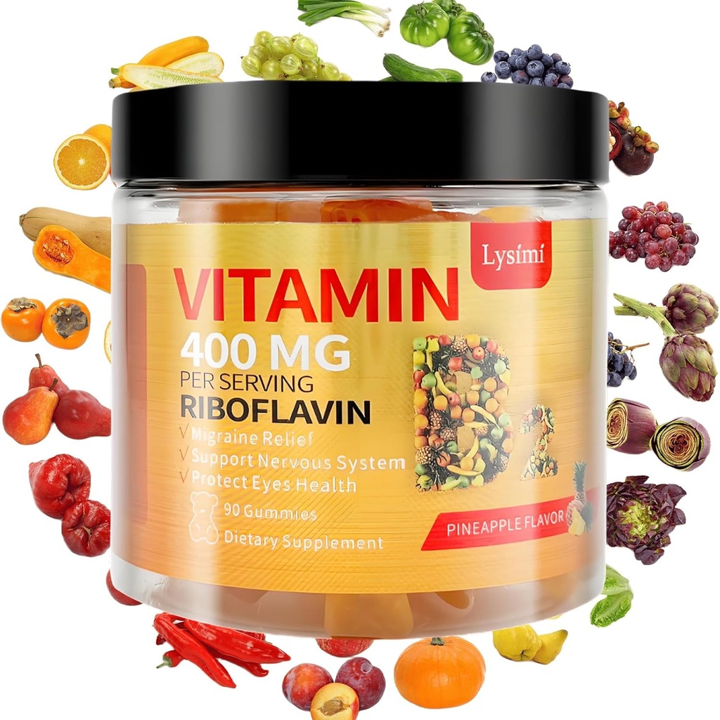 Βιταμίνη Β2 Gummies, Βιταμίνη Β2 Ριβοφλαβίνη Gummies 400mg, Ημικρανία Ανακούφιση & Κεφαλαλγία Ανακούφιση Ριβοφλαβίνη Βιταμίνη Β2 Gummies, Σόγια & Χωρίς Γλουτένη, 90 Βιταμίνη Gummies για Παιδιά & Ενήλικες