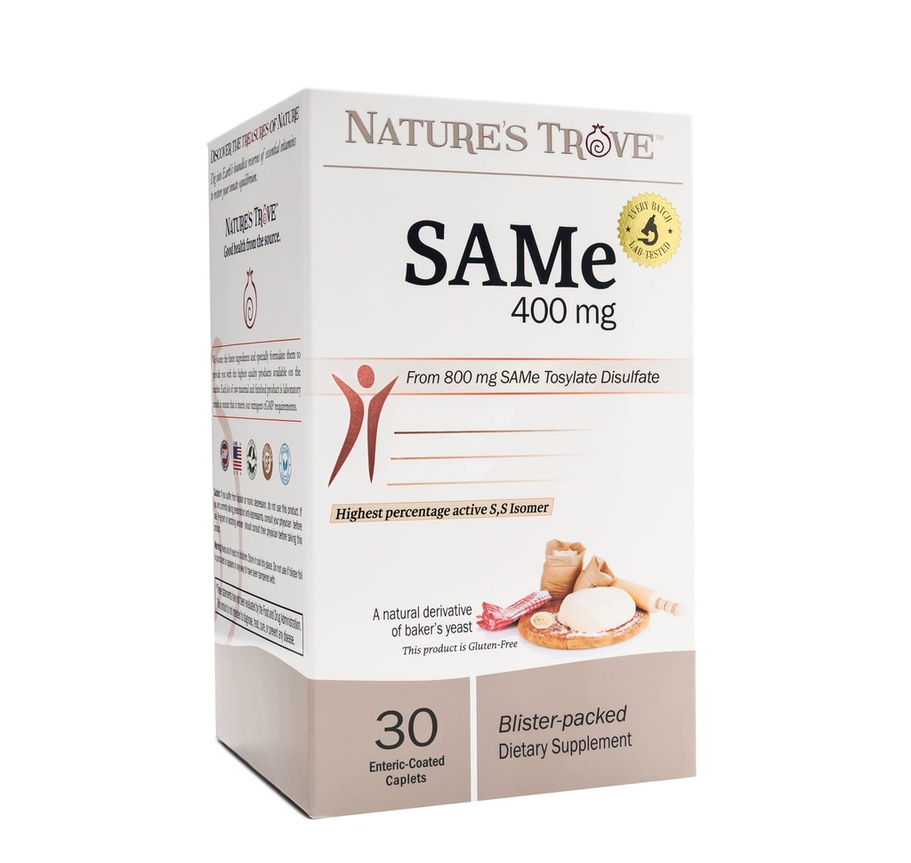 Trove της φύσης SAM-e 400mg 30 Enteric Coated Caplets. Vegan, Kosher, Non-GMO, Soy Free, Gluten Free - Mood και κοινή υποστήριξη - Ψυχρή μορφή Blister Packed.