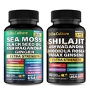 Shilajit and Sea Moss Combo - Sea Moss and Shilajit Bundle with Ashwagandha, Black Seed, Turmeric, Bladderwrack, Burdock, Black Pepper with Vitamins and Antioxidants - 120 Κάψουλες Veggie