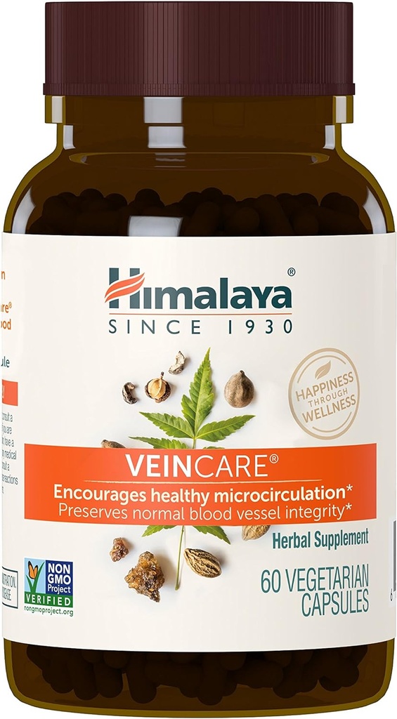 Himalaya VeinCare - Herbal Vein Support Supplements for Circulation and Rectal Comfort - Vegan, Non-GMO, Gluten Free, 300 mg, 60 Capsules