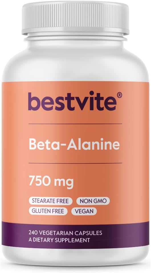 BESTVITE Beta Alanine 750mg (240 κάψουλες χορτοφαγικής) - Δεν Stearates - Vegan - Μη ΓΤΟ - Χωρίς γλουτένη