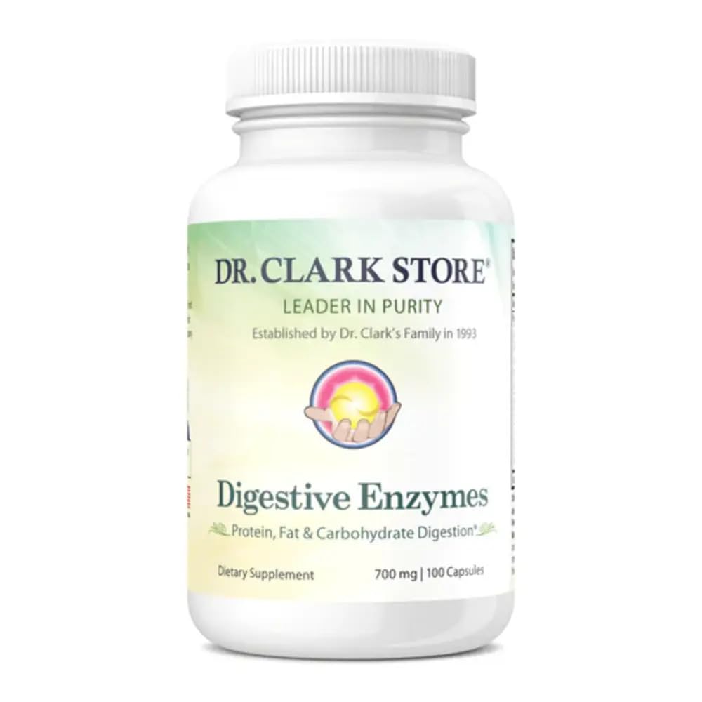 Dr. Clark Digestive Enzymes Supplement – 700mg, 100 Ζελατίνες Κάψουλες, Υποστηρίζει Υγιή Διέγερση & Απορρόφηση θρεπτικών συστατικών