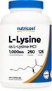 Θρεπτικό L-Lysine 1000mg, 250 Κάψουλες - 500mg ανά καπάκι, Χωρίς γλουτένη, Μη ΓΤΟ
