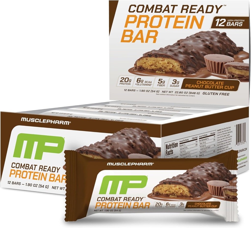 ΜύεςPharm Combat Sport Bar, Σοκολάτα Φυστικοβούτυρο Κύπελλο, Υψηλής Πρωτεΐνης Bars, Καταπολέμηση Cravings, Απόδοση Καυσίμων & Γνωρίστε τις ενεργειακές απαιτήσεις, 20g πρωτεΐνη από πρωτεΐνη Whey, 5g Ίνες, Χωρίς γλουτένη, 12 Bars