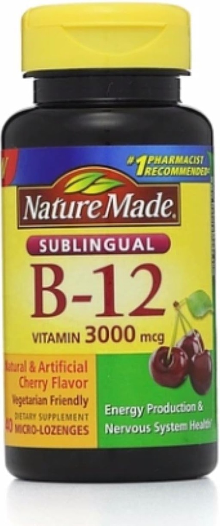 Nature Made Vitamin B-12 3000mcg, Sublingual Lozenges, Cherry 40 ea (Pack of 2)