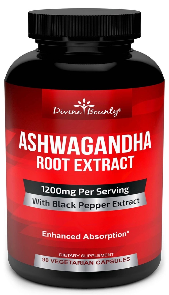 Divine Bounty Organic Ashwagandha Κάψουλες - 1200mg Ashwagandha Σκόνη με Μαύρο Πιπέρι για Ενισχυμένη Απορρόφηση - Ashwaganda συμπλήρωμα για την ηρεμία & υποστήριξη Mood - 90 κάψουλες Veggie