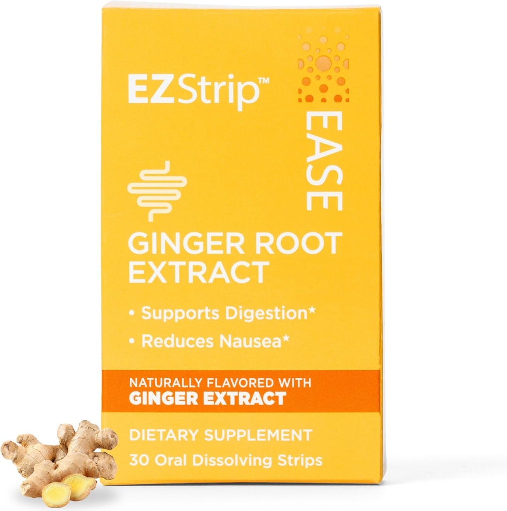 Συμπλήρωμα Ευκολίας - Ginger Flavor, 30 Count - Dissolving Strips with Ginger Root Help Support Nausea Relief, Morning and Motion Sickness, and Digestion - Made in The USA, Sugar and Glutten-Free