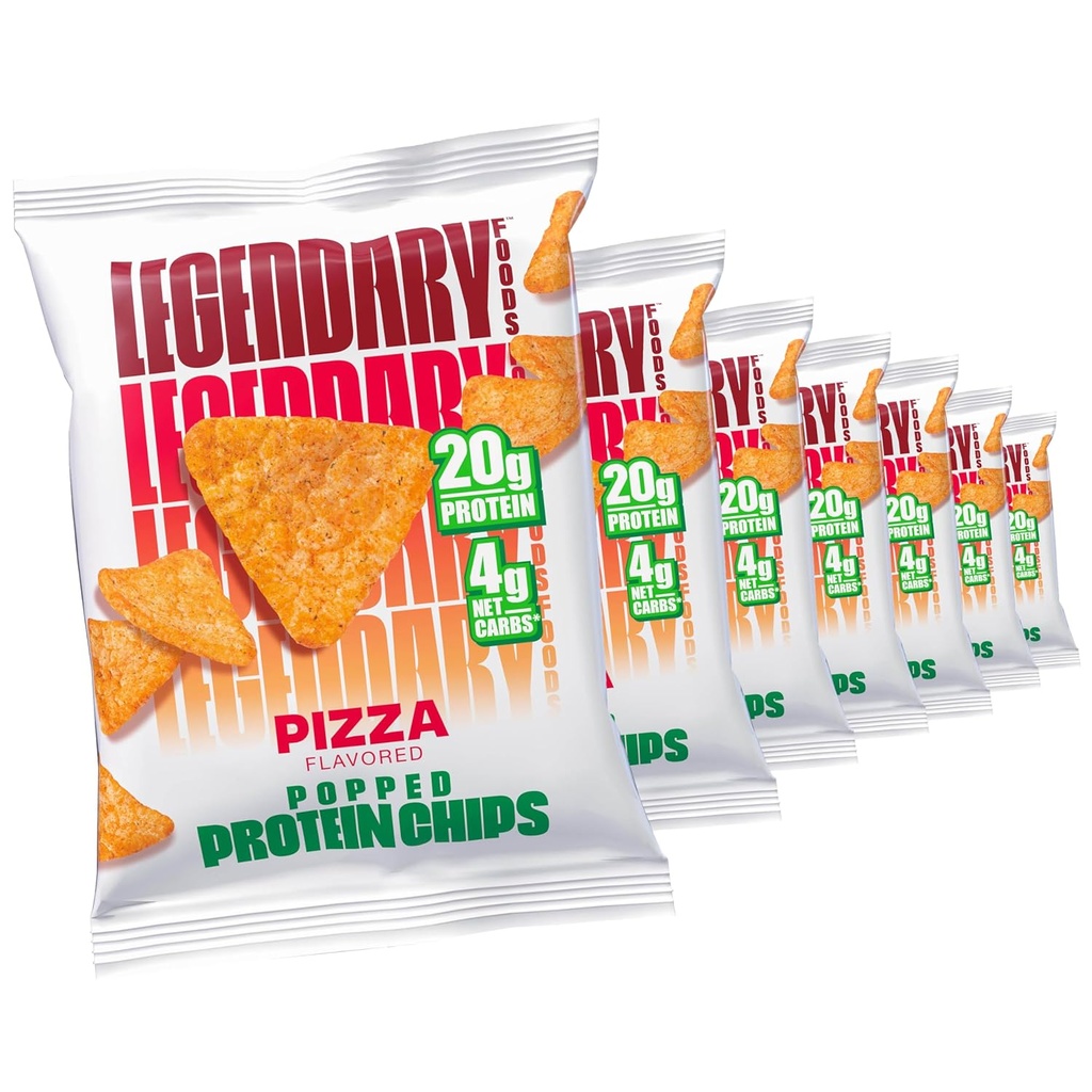 Legendary Foods Pizza Protein Chips – Poppped Tortilla Style – 20g Υψηλή πρωτεΐνη, 4g Καθαρά υδατάνθρακες, χαμηλή ζάχαρη, Χωρίς γλουτένη, Keto Snack Packs – 7 Count – Healthy Crunchy Chips