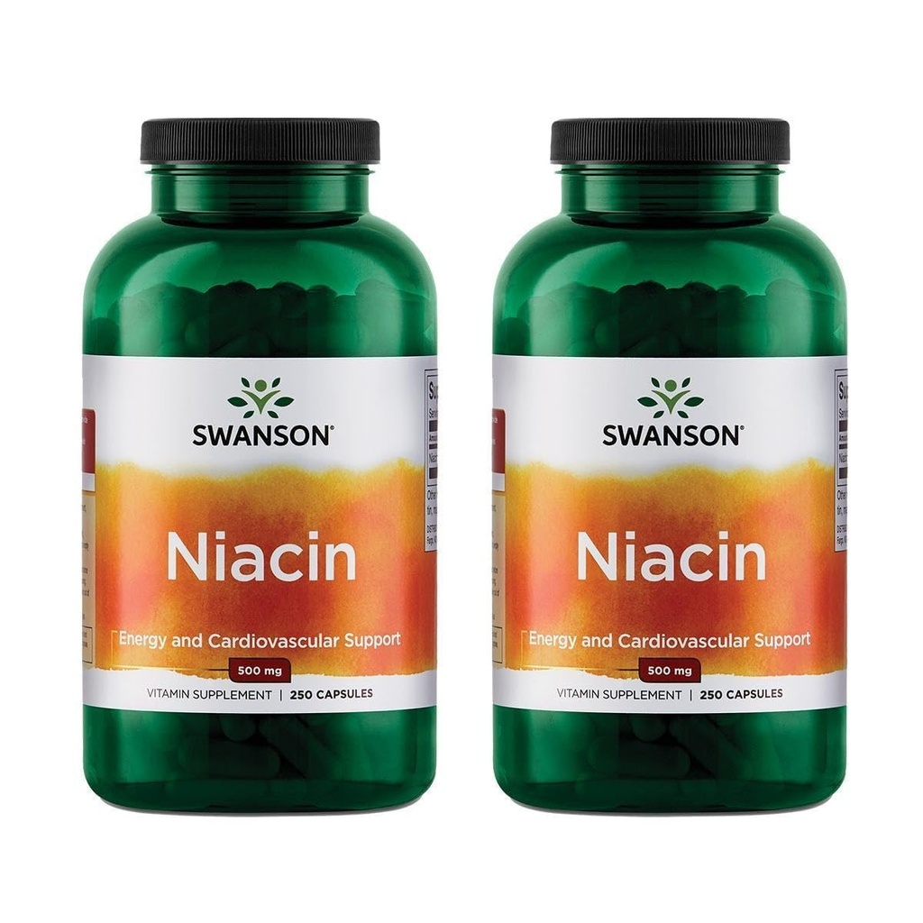 Swanson Niacin (B3) Cardio Health Support Carbohydrate Μεταβολισμός 500 Milligrams 250 Κάψουλες (2 Συσκευασία)