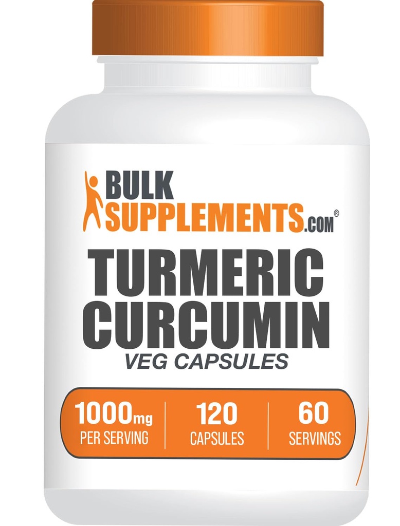 BulkSupplements.com Κάψουλες Εκχυλίσματος Κουρκουμίνης - Turmeric συμπλήρωμα, Turmeric Curcumin συμπλήρωμα 1000mg - Χωρίς γλουτένη,120 κάψουλες Veg (πακέτο του 1)
