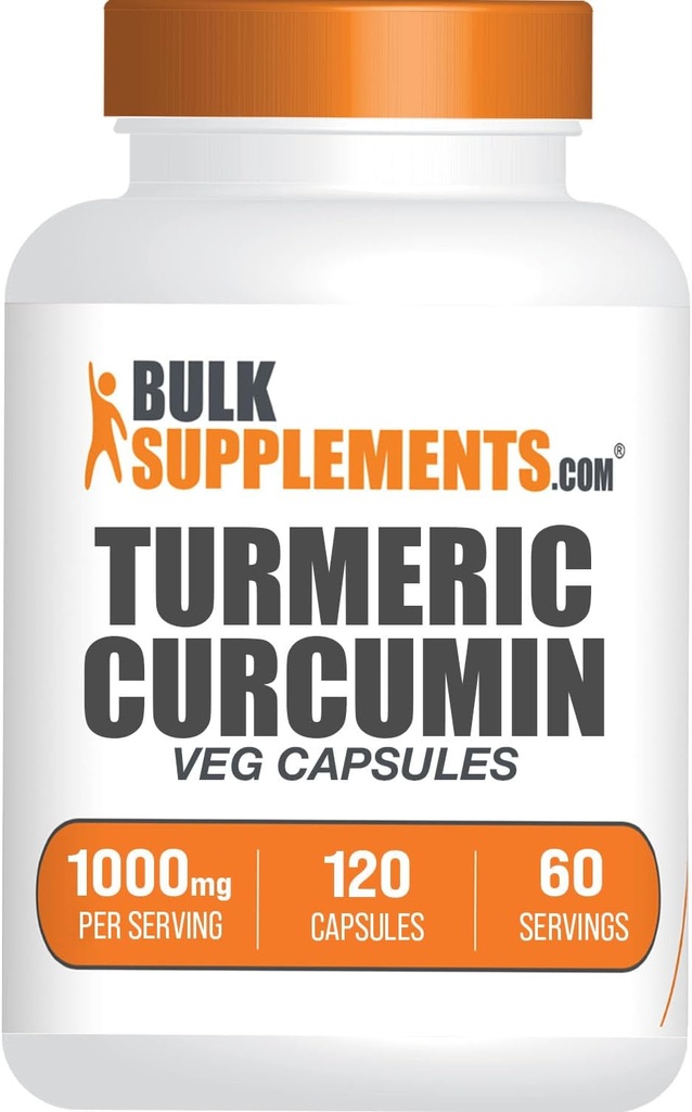 BulkSupplements.com Κάψουλες Εκχυλίσματος Κουρκουμίνης - Turmeric συμπλήρωμα, Turmeric Curcumin συμπλήρωμα 1000mg - Χωρίς γλουτένη,120 κάψουλες Veg (πακέτο του 1)