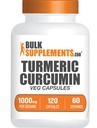 BulkSupplements.com Κάψουλες Εκχυλίσματος Κουρκουμίνης - Turmeric συμπλήρωμα, Turmeric Curcumin συμπλήρωμα 1000mg - Χωρίς γλουτένη,120 κάψουλες Veg (πακέτο του 1)