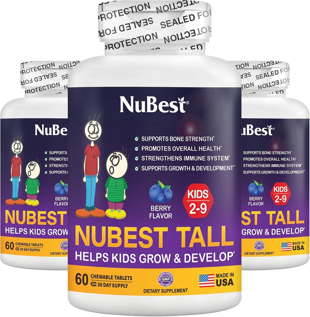 NuBest Tall Kids - Πολυβιταμίνες & Ορυκτά για την ηλικία 2 έως 9 - Δύναμη των οστών & Ανοσία Υποστήριξη - Βοηθά τα παιδιά, Toddlers Υγιεινή - Σχήματα ζώων - 180 Μασώμενα δισκία μούρων 3 Μήνες Προσφορά