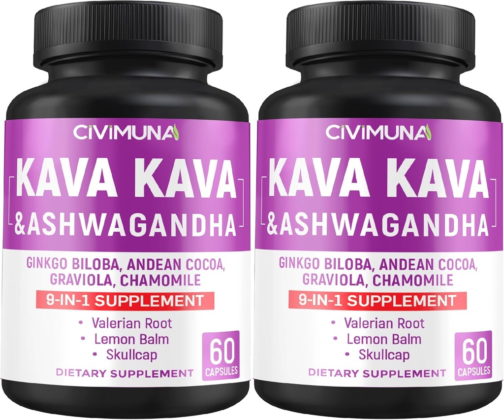 Κάψουλες Kava με Kava, Ginkgo, Ashwagandha και More - 120 κάψουλες για 4 μήνες προσφοράς (πακέτο των 2)