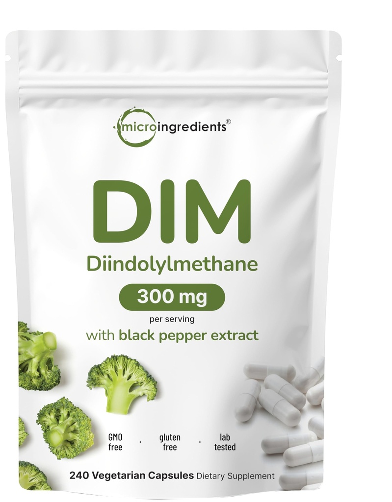 DIM Active Supplement, DIM 300mg, 240 κάψουλες Veggie (8-Month Supply), 2 σε 1 Formula, Οιστρογόνο Μεταβολισμός, Premium συμπλήρωμα εκχύλισμα DIM-Plus Broccoli με μαύρο πιπέρι για καλύτερη απορρόφηση