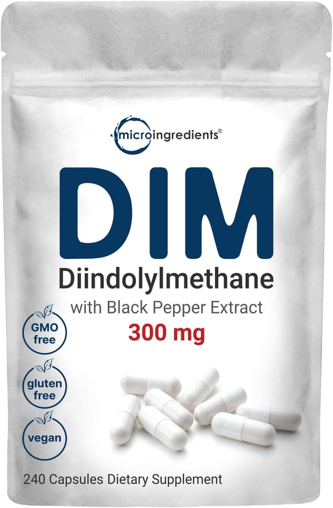 DIM Active Supplement, DIM 300mg, 240 κάψουλες Veggie (8-Month Supply), 2 σε 1 Formula, Οιστρογόνο Μεταβολισμός, Premium συμπλήρωμα εκχύλισμα DIM-Plus Broccoli με μαύρο πιπέρι για καλύτερη απορρόφηση