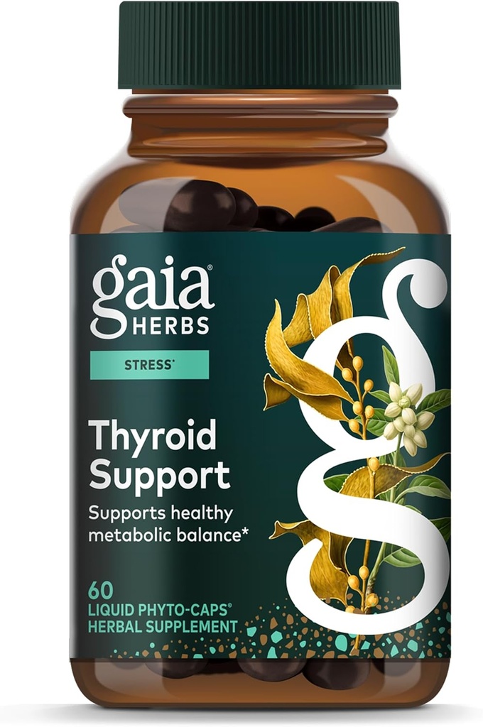 Gaia Herbs Thyroid Support - Κατασκευασμένο με Ashwagandha, Kelp, Brown Seaweed & Schisandra για την υποστήριξη Υγιούς Μεταβολικής Ισορροπίας & Συνολικής Ευδοκίας* - 60 Vegan Liquid Phyto-Capsules (20-Day Supply)
