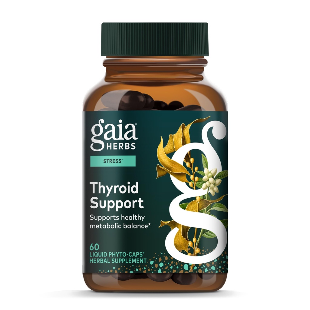 Gaia Herbs Thyroid Support - Made with Ashwagandha, Kelp, Brown Seaweed & Schisandra to Support Healthy Metabolic Balance & Overall Well-Being* - 60 Vegan Liquid Phyto-Caps (30 Servings)