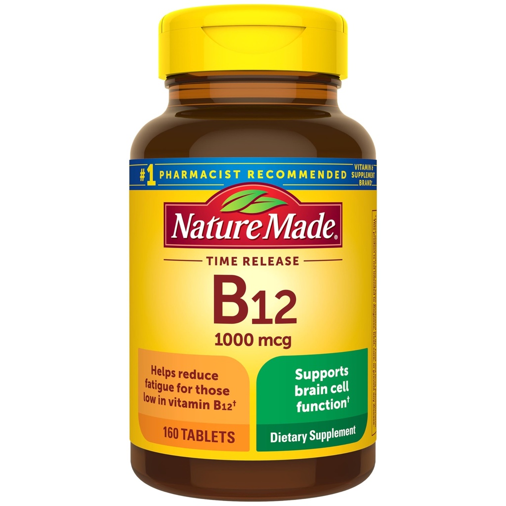 Nature Made Vitamin B12 1000 mcg, Συμπλήρωμα διατροφής για την υποστήριξη του μεταβολισμού ενέργειας, 160 δισκία αποδέσμευσης χρόνου, 160 ημέρα προσφοράς