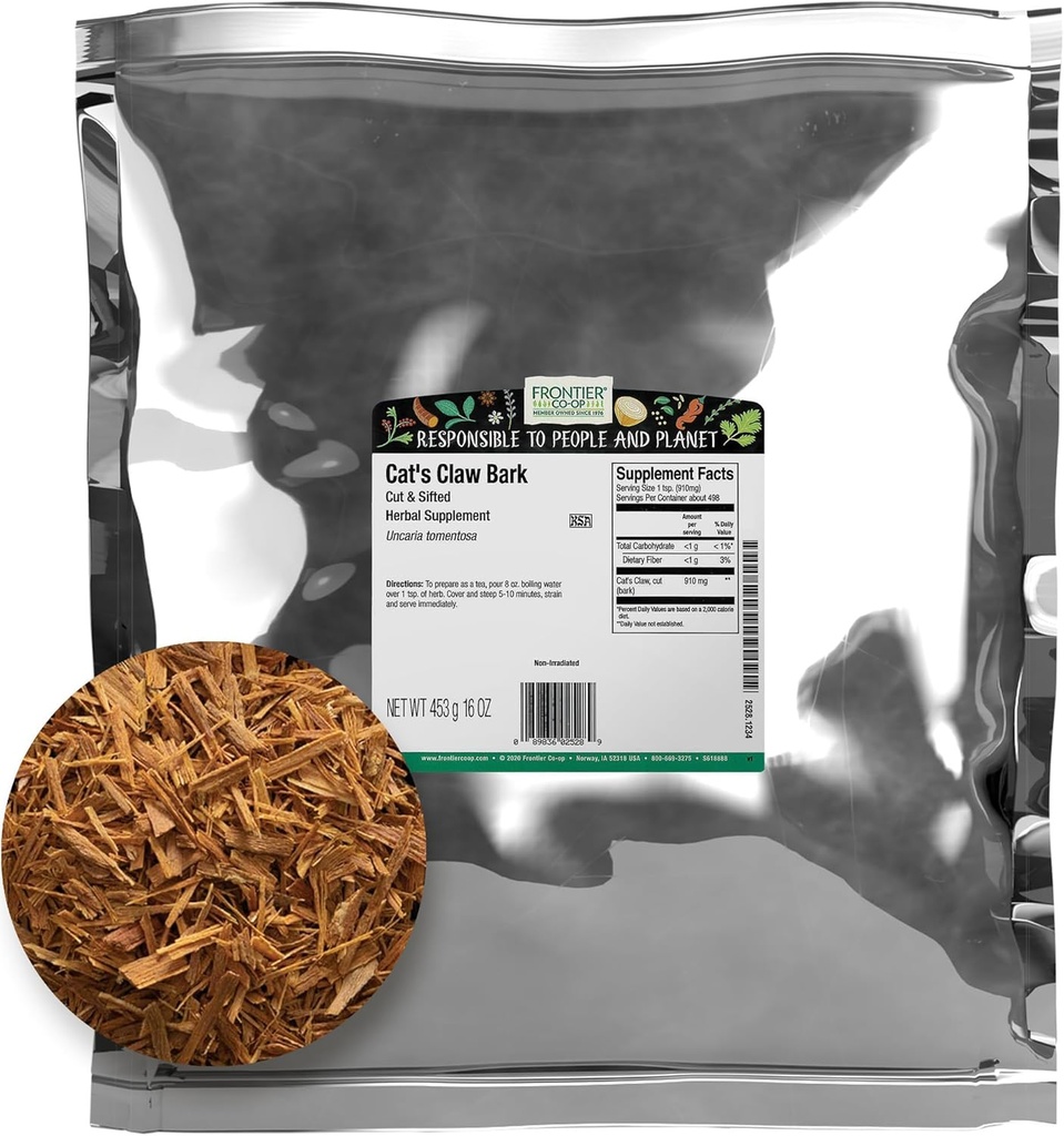 Frontier Co-op Cat's Claw Bark, 1lb Bulk Bag, Cut and Sifted - 100% Pure & Natural Cat Claw Herb, Ιδανικό για Τσάι, Κολλήματα, και Herbal χρήσεις, Kosher