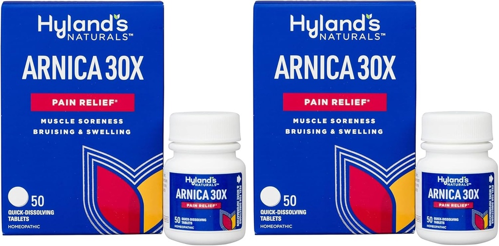 Hyland's Naturals Arnica Montana 30x Tablets, Natural Relief of Mulises, Swelling & Muscle Soreness, Quick Dissolving Tablets, 50 Count (Pack of 2)