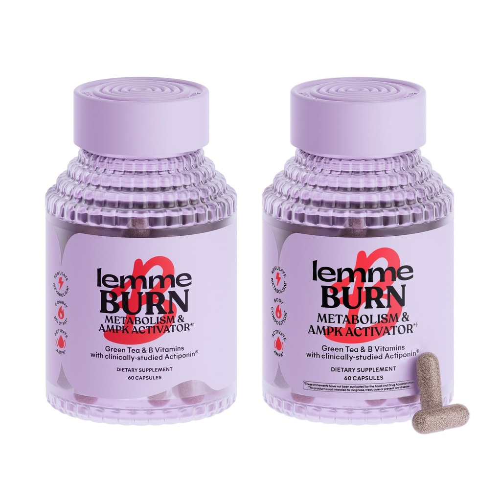 Lemme Burn Bely Fat Κάψουλες, Κλινικά Σπουδές AMPK Μεταβολικός ενεργοποιητής Actiponin Jiaogulan, 50% EGCG Green Tea Extract, Βιταμίνη Β6, Μεθύλιο Β12 για άνδρες και γυναίκες - 60 Count (Pack of 2)