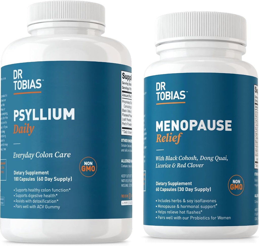 Dr. Tobias Menopause Relief and Psyllium Daily - Υποστηρίζει την Ορμονική Ισορροπία και την Πειθαρχική Υγεία, Μη ΓΤΟ