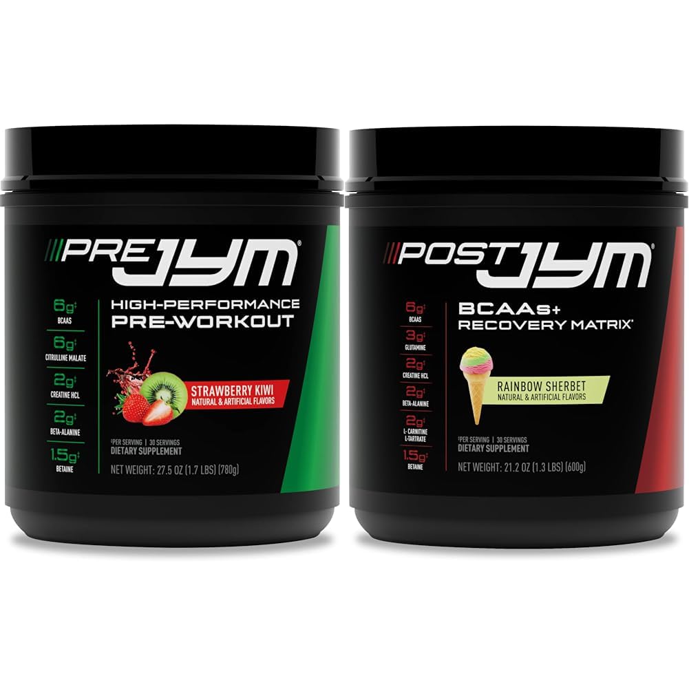 JYM Supplement Science PRE JYM 30 Υπηρεσίες - Φράουλα Kiwi & - Μετά την προπόνηση με BCAA, Γλουταμίνη, Creatine HCL, Beta-Alanine, και More Rainbow Sherbert Flavor, 30 Υπηρέτες, 21.2 oz.