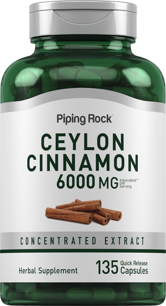 Piping Rock Ceylon Cinnamon Supplement | 135 Capsules | Concentrated Herbal Extract | for Men and Women | Non-GMO, Gluten Free