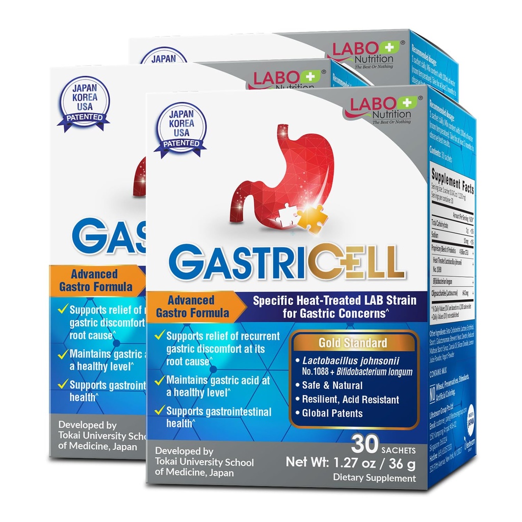 LABO Διατροφή GASTRICELL - Acid Reflux, Heartburn, επαναλαμβανόμενη γαστρική δυσφορία, φυσική άμυνα κατά της γαστρικής δυσφορίας 30 φακελάκια x3