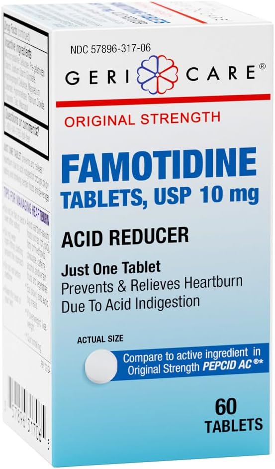 GeriCare Τακτική δύναμη Famotidine 10mg δισκία, οξύ μειωτήρα, ανακούφιση για εγκαύματα καρδιάς, οξύ Relux και οξύ δυσπεψία, 60 Count (πακέτο του 1)