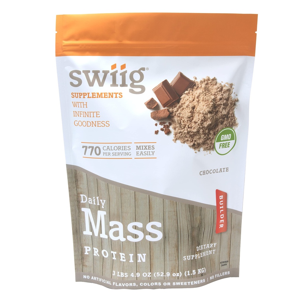 Swiig Mass Builder Protein Powder, Chocolate, Χωρίς ΓΤΟ συστατικά, Χωρίς τεχνητές γεύσεις, χρώματα ή γλυκαντικά, Χωρίς πληρωτικά, 3.3 Pound τσάντα