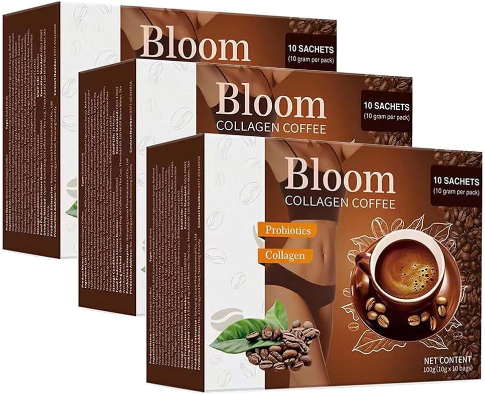 Bloom Coffee Collagen από την Ιαπωνία, Διατροφολόγος συνιστάται, καθαρό οργανικό κολλαγόνο καφέ για γυναίκες και άνδρες (3Boxes)