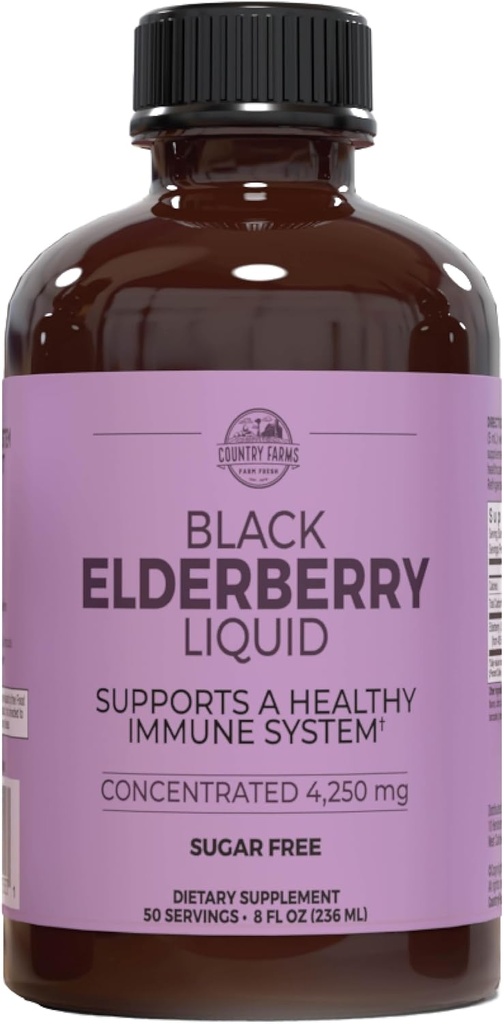Χώρα Αγροκτήματα Elderberry Liquid, Υποστηρίζει ένα υγιές ανοσοποιητικό σύστημα, πλούσιο σε αντιοξειδωτικά, χωρίς ζάχαρη, Berry Flavor, 8 Fl Oz