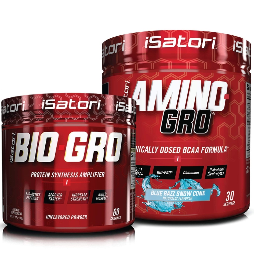 iSatori Bio-GRO Protein Synthesis Ενισχυτής - Unflaved (60 Services) & iSatori Amino-GRO BCAA Powder - Blue Razz Snow Cone (30 Services)