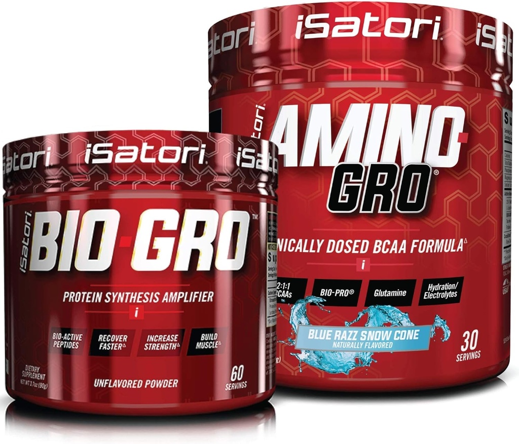 iSatori Bio-GRO Protein Synthesis Amplifier - Unflavored (60 Servings) & iSatori Amino-GRO BCAA Powder - Blue Razz Snow Cone (30 Servings)