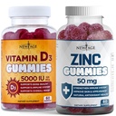 NEW AGE Immune Defense Combo - 2 Pack - Βιταμίνη D3 Gummies 5000 IU 125mcg & Υψηλής ισχύος Gummies ψευδάργυρου, Immune Booster 120 Count