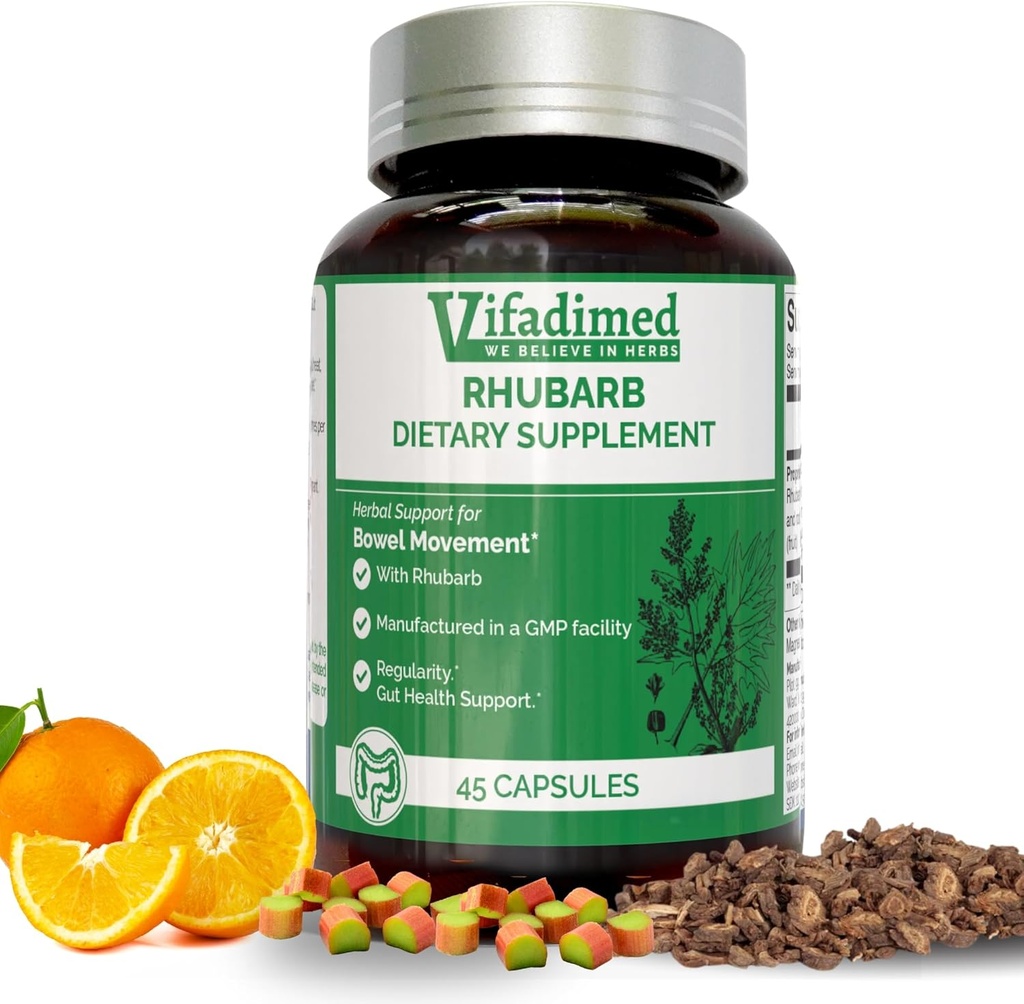 Rhubarb- βοτανική υποστήριξη δυσκοιλιότητας, συμπλήρωμα κινητικότητας εντέρου, Gentle μη-επιλεκτικά, φυσικά μαλακτικά σκουληκιών, Bloating & Gas Relief, καθημερινή κίνηση εντέρου, χάπια βοτάνων, 45 κάψουλες