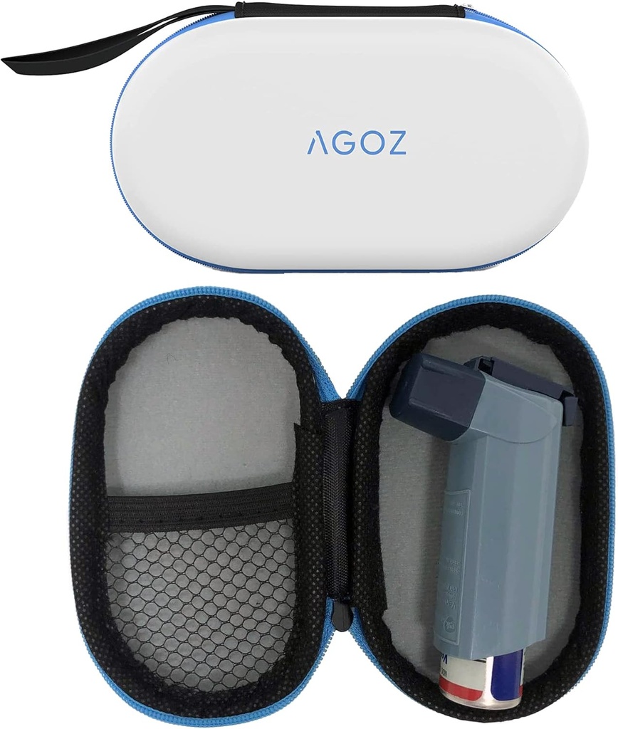 AGOZ Asthma Inhaler Medicine Travel Bag Case for Children and Adults - Protective Medical Pouch Holder Cover with Zipper Closure and Wrist Strap (White)