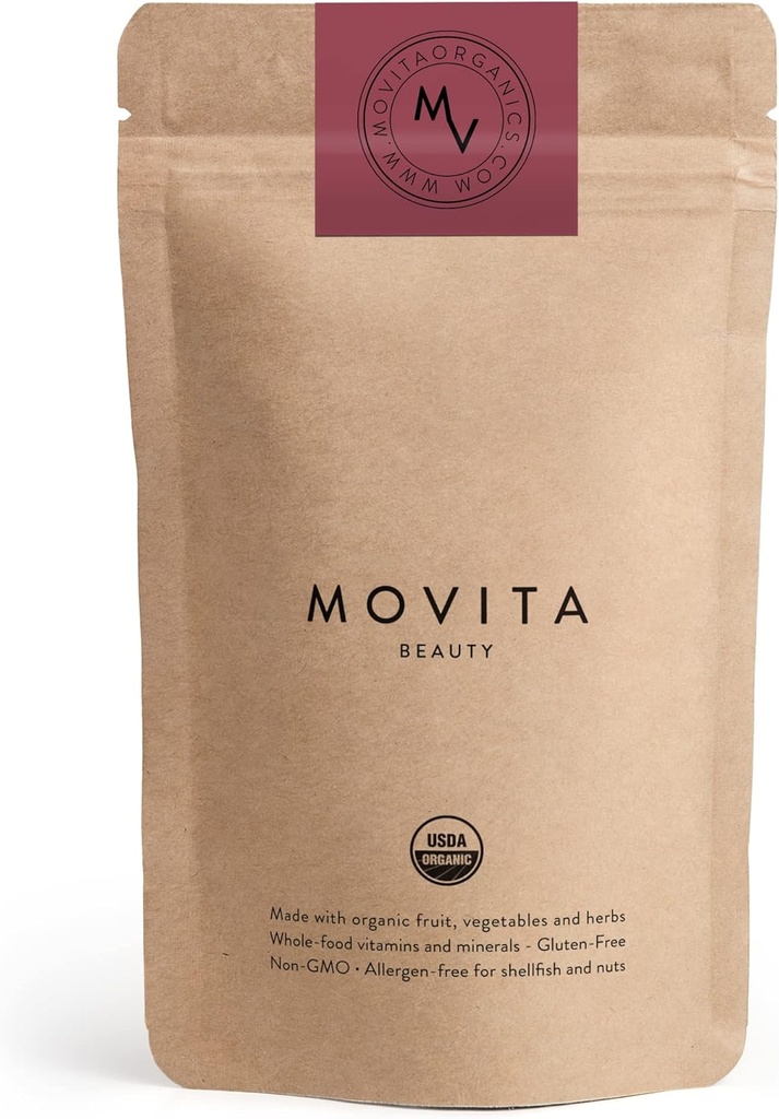Movita Beauty – Προωθεί υγιή μαλλιά, δέρμα & νύχια με Biotin & Choline –Fermented ολόκληρα τρόφιμα, οργανικά, Vegan, χωρίς γλουτένη, μη GMO – 30 ημερών προμήθεια (Eco-Friendly Pouch)