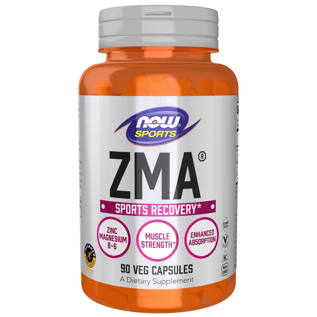 NOW Τρόφιμα Αθλητική Διατροφή, ZMA (Zinc, μαγνήσιο και βιταμίνη B-6), Ενισχυμένη Απορρόφηση, Sports Recovery*, 90 Κάψουλες
