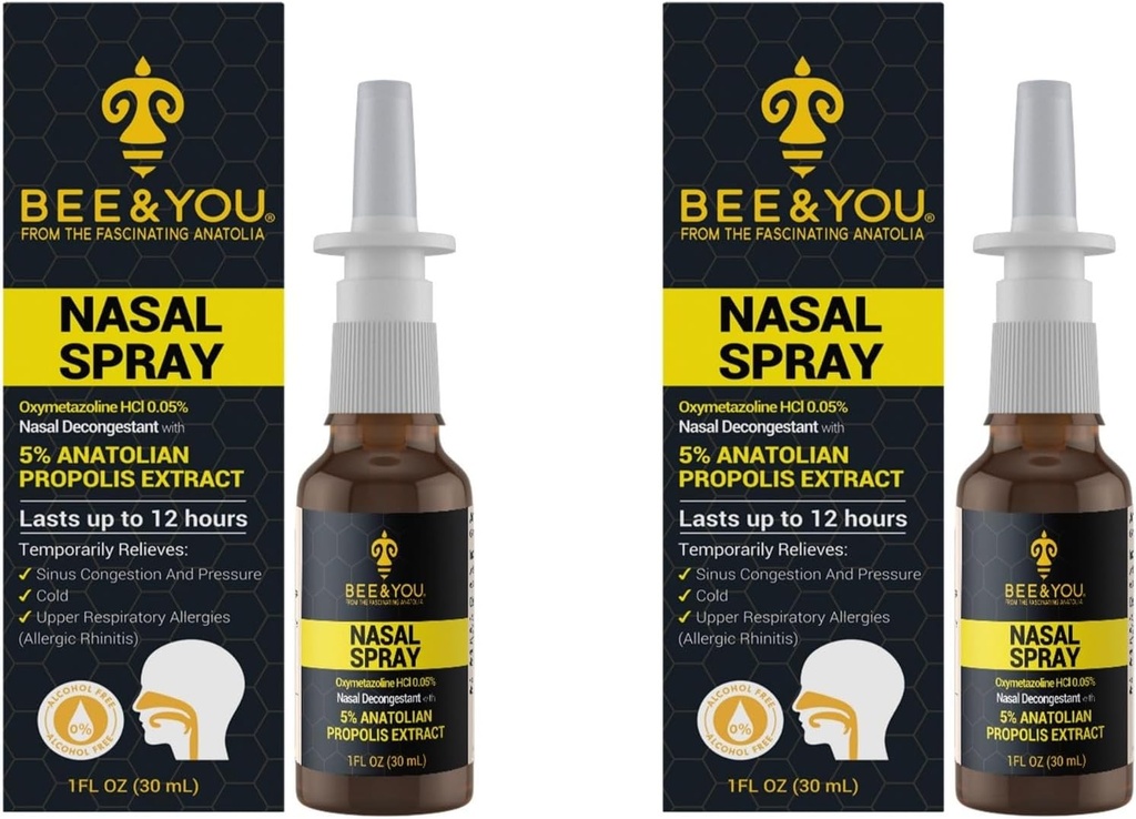 Bee and You Natural Propolis Nasal Spray 1 Fl oz | Congestion Relief Alcohol Free Medical Grade Propolis Nose Drops, Sinus Relief, Allergy, Nasal Moisturizing Spray Nasal Spray, 1 fl oz (Pack of 2)