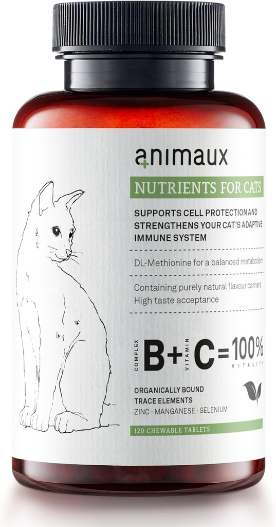 animaux – θρεπτικά συστατικά για γάτες, Όλα-Φυσικές Βιταμίνες γάτας, Cat Απαραίτητα για την ενίσχυση του ανοσοποιητικού συστήματος & της φυσικής προστασίας των κυττάρων, υγιές δέρμα & γυαλιστερό παλτό, 120 Μασώμενα δισκία, 120 ημέρες προσφοράς