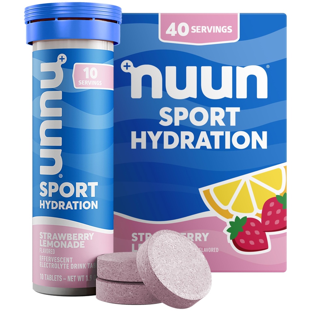 Nuun Sport Ηλεκτρολυτικά Δισκία με Μαγνήσιο, Ασβέστιο, Κάλιο, Χλωριούχο & Νάτριο, Χωρίς Γλουτένη & Vegan, Λεμονάδα Φράουλας, 4 Συσκευασία (40 Μερίδες Σύνολο)