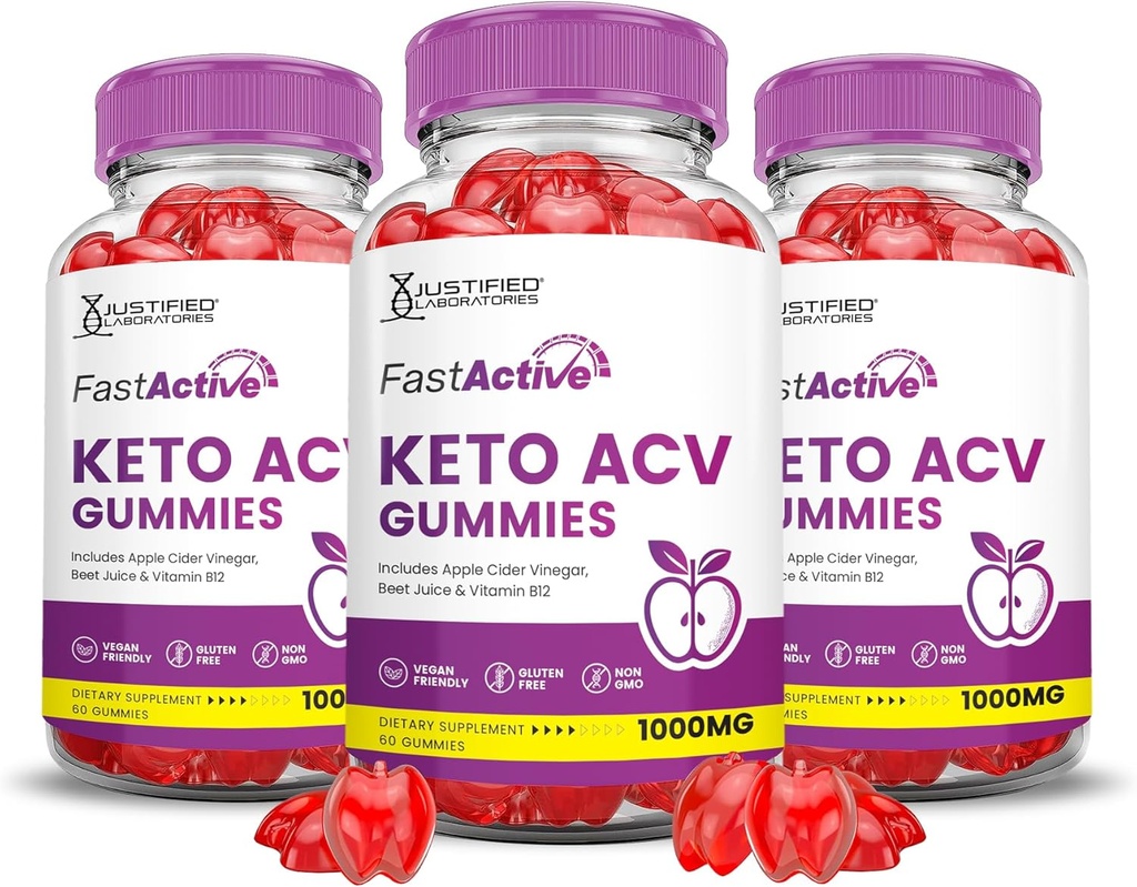 (3 Pack) Fast Active Keto ACV Gummies Advanced Formula 1000MG Fastactive Keto Gummies Apple Cider Vinegar Formulated with Pomegranate Beet Juice Powder B12 Vegan Non GMO 180 Gummys