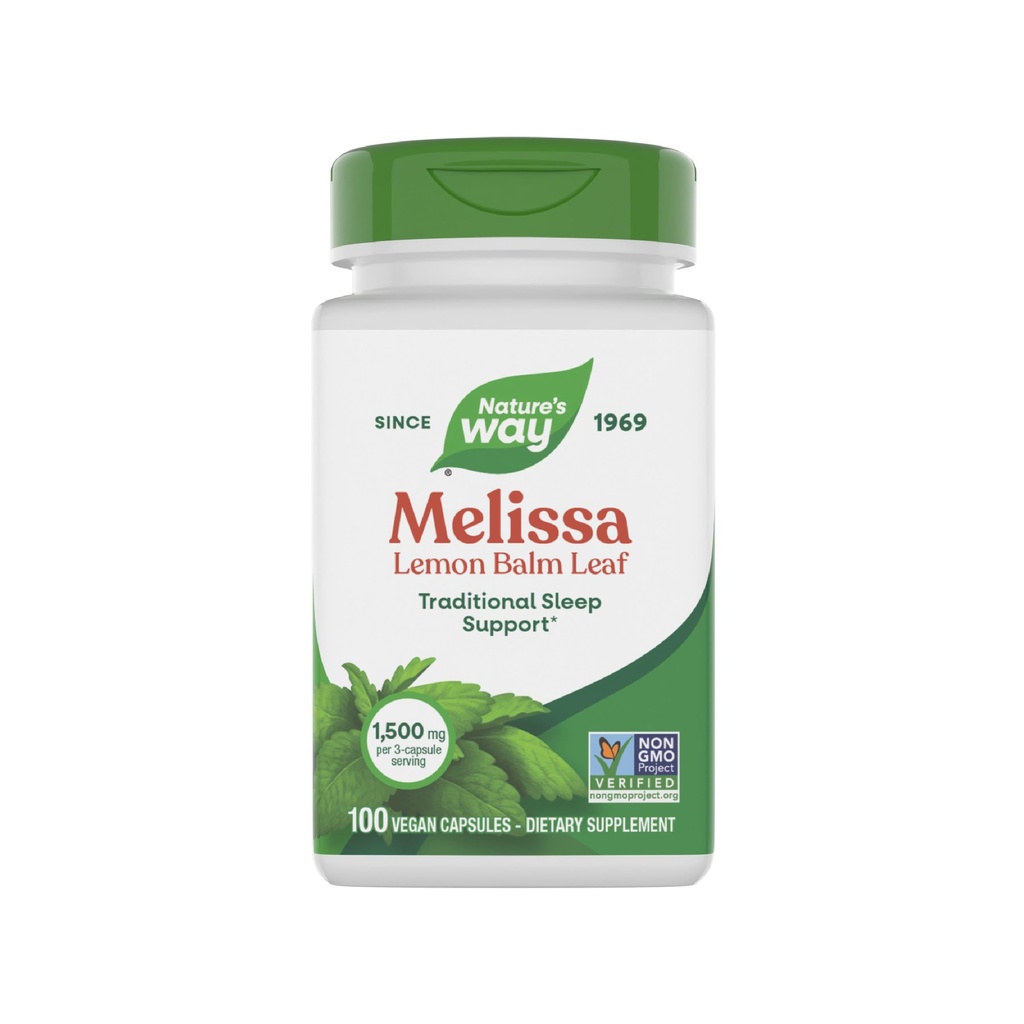 Nature's Way Melissa Lemon Balm Leaf, Traditional Sleep Support*, Melatonin Free, 1500 mg ανά 3-Capsule Serving, Μη-GMO Project Επαληθευμένο, 100 Vegan Κάψουλες (Packing May Vary)